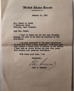 United state president signed John F Kennedy letter