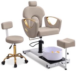 KIGOTY Pedicure Chair with Massage Foot Bath, Hydraulic Foot Chair for Foot Bath Pedicure Chair 360° Rotation, Height Adjustable Pedicure Unit Station
