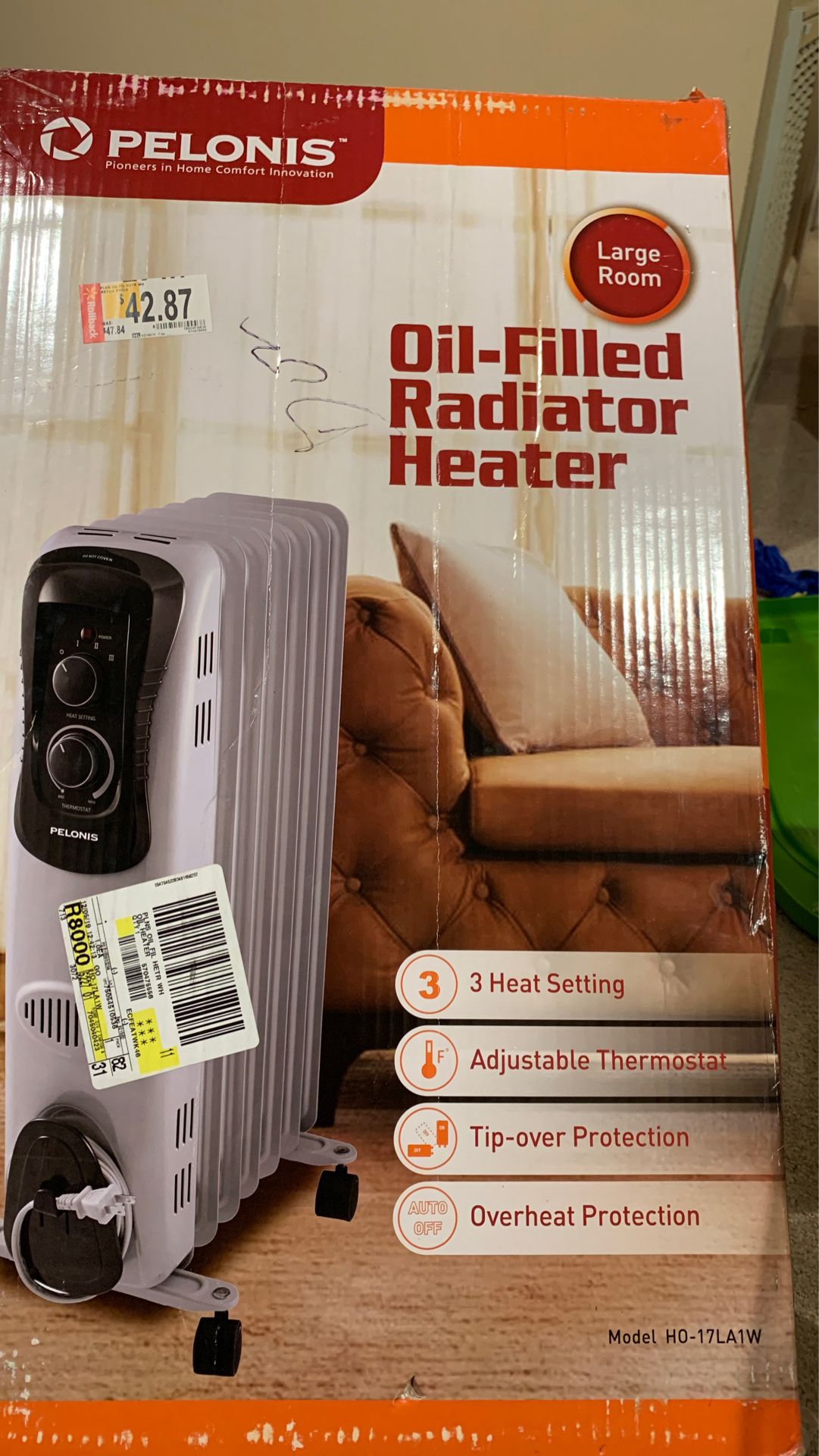 Brand new :DeLonghi Oil-Filled Radiator Space Heater, Quiet 1500W.