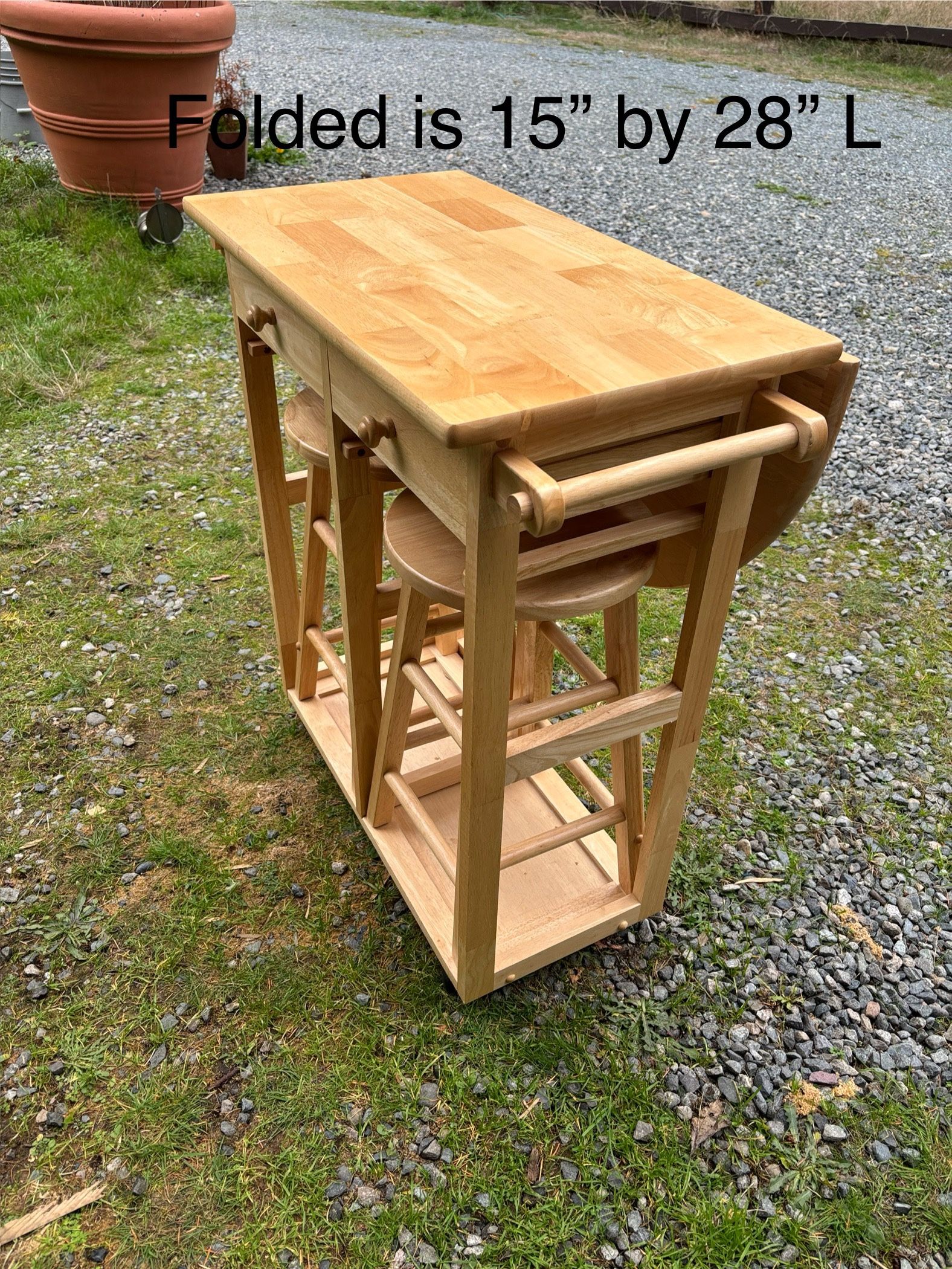 Kitchen Dining Table Foldable with Wooden Handle Semicircle Dining Cart with Round Stools Burlywood