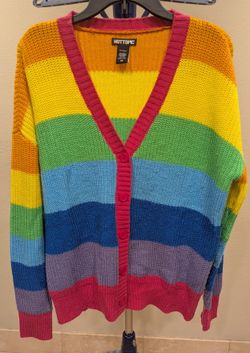 Rainbow Stripe Chunky Knit Cardigan Juniors Size XS