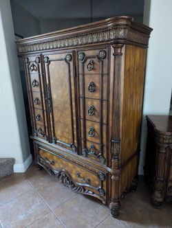 Large Ornate Wood Armoire Dresser