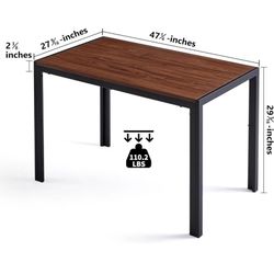 Mid-Century Dining Table Walnut with Metal Frame, 47" Rectangular Kitchen Table Imitation Wood Home Office Desk Wooden Kitchen Table with Thick Tablet