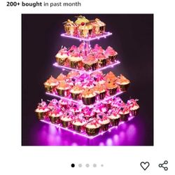 Cupcake Stand- Premium Cupcake Holder - Cady Bar Party Décor-4 Tier Acrylic Tower Display for Pastry + LED Light String-1deal for Weddings, Birthday (