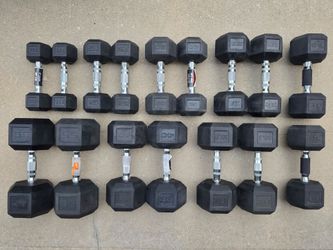 Rubber Hex Dumbbell Pairs 10-55lbs