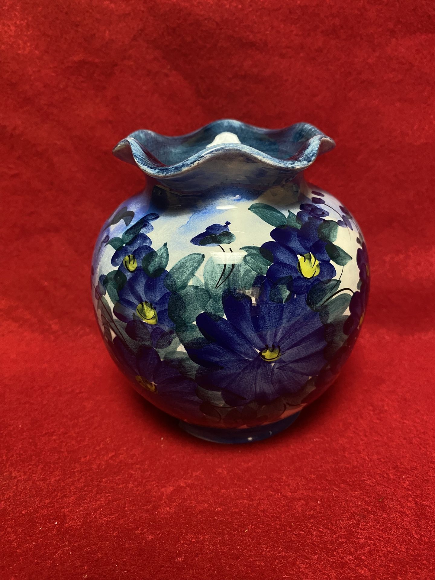 5 Inch Handmade Hand Painted Blue Ceramic Greek Floral Design Vase Imported From Greece