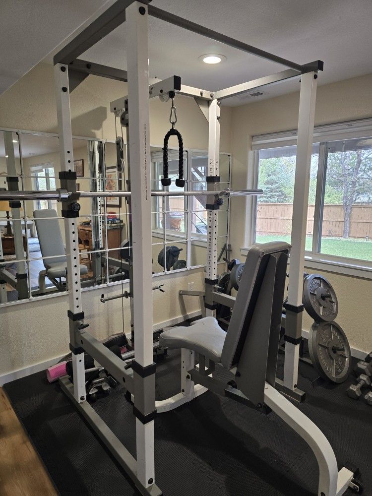 Tuff Stuff Squat Rack, Bench, Pulleys, Bars And Weights