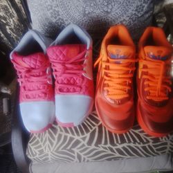 LeBron's pink/orange/white and lamelos orange/blue / a little yellow