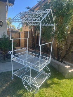 Vintage White Wrought Iron Garden Cart / Candy Cart / Display Cart