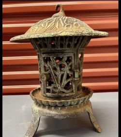 Antique Chinese Cast Iron 3 Legged Pagoda Garden Lantern Late 20th Century