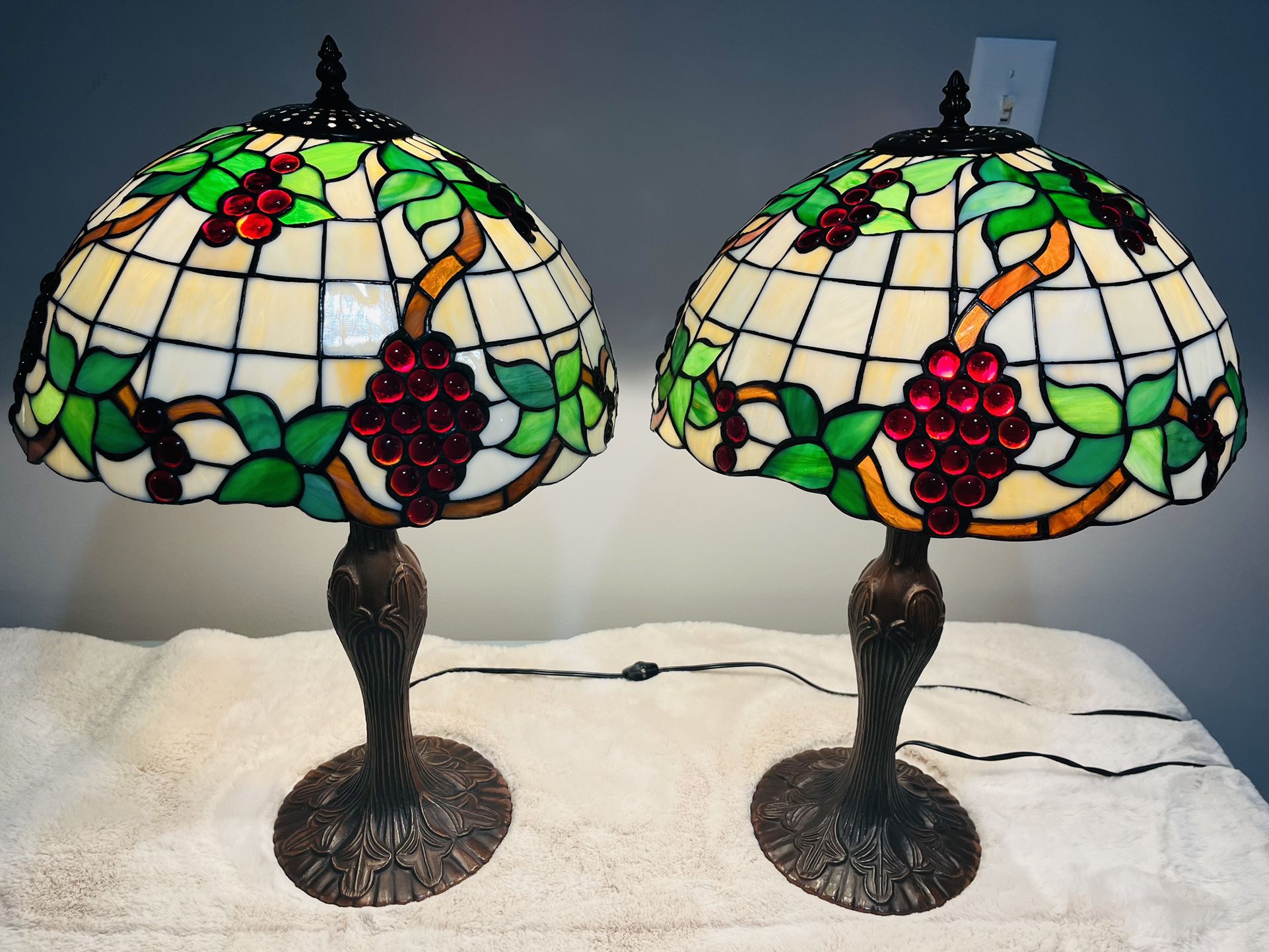 Tiffany Style Table Lamp, Stained Glass Bedside Lamp-pair