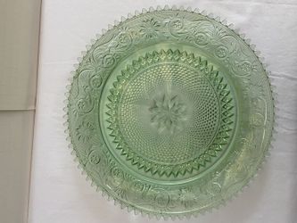 Vintage Tiarra Glass #1560 Green Chantilly Serving Platter