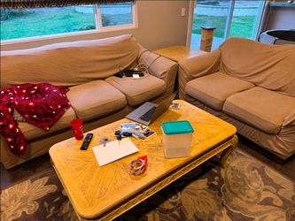 Free couches, table and queen mattress/box spring(Read Description)
