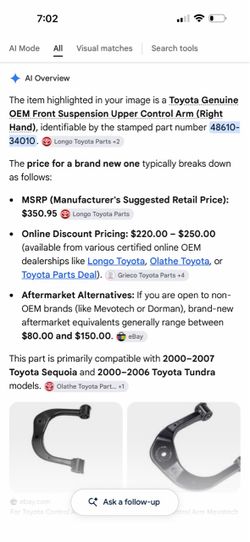 Toyota  Front Upper Control Arm Right
