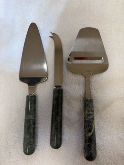 Vintage Green Marble cheese knife set
