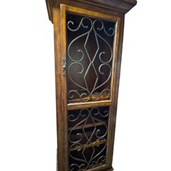 Tuscan Style Wine Cabinet with Wrought Iron Filigree Door