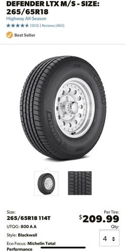Michelin Defender LTX M/S 265/65R18 Tires (set of 4)