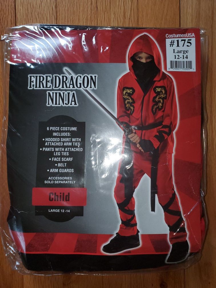 Kids Halloween Fire Dragon Ninja Costumes SIZE: LG-12/14