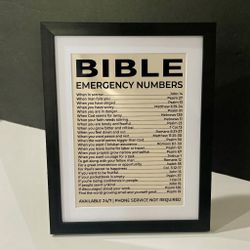 Bible Emergency Numbers Framed Wall Art - Black & Cream