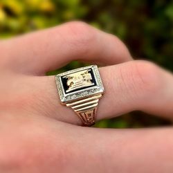 Jewelry 10k solid yellow gold onyx 1 CT Eagle ring size 8