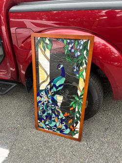 Vintage Stained Glass Peacock Art Tiffany style