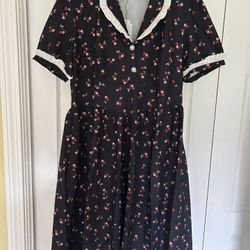 Belle Poque Retro Vintage-Inspired Black Red Cherries Swing Dress, XL NWT!