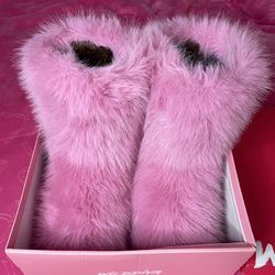 Pink fur boots