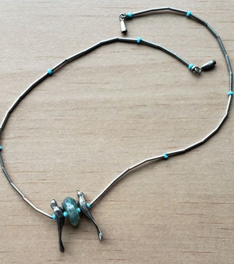 Turquoise Silver Necklace With Birds