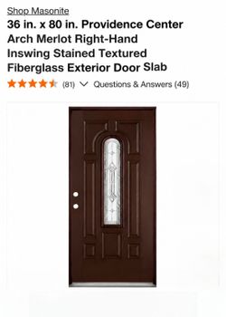 Masonite 36 in x 80 in Providence Center Arch Merlot Right-Hand Inswing Exterior Door "SLAB"