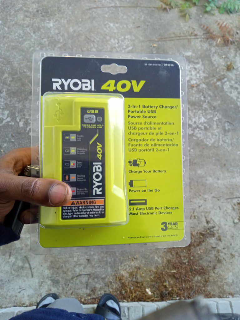 Ryobi 2in1 Portable Battery Charger/USB POWER SOURCE