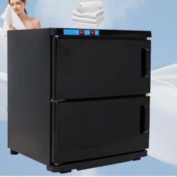 32L Hot Towel Warmer Cabinet, Extra Large Professional Towel Heater with Stainless Steel Racks & Water Drip Tray, Black