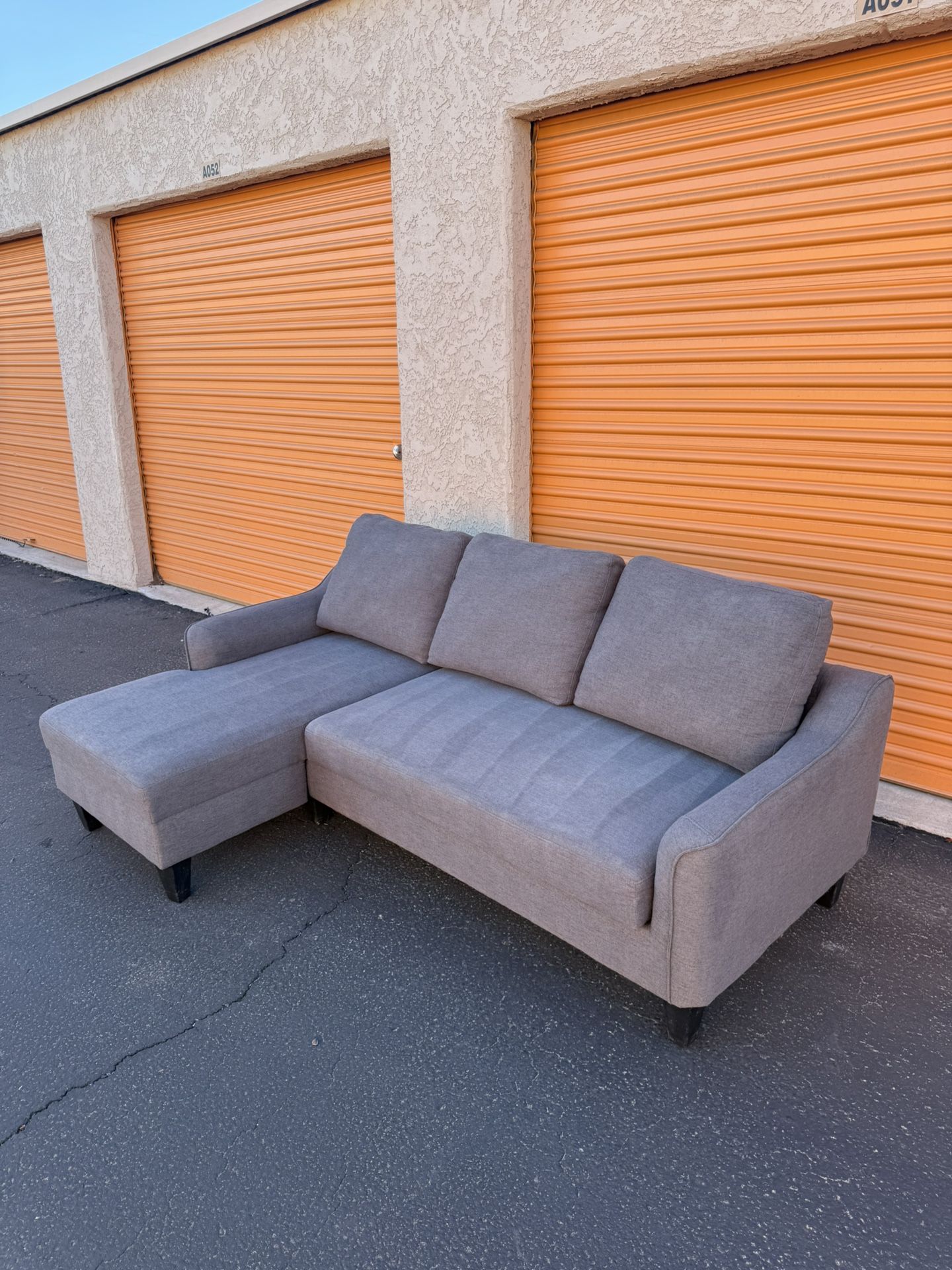 FREE DELIVERY - Gray Sectional Couch W/ Chaise + Pullout Ottoman/Bed