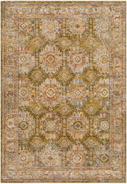 Crescentia Green Textured Rug with Fringes