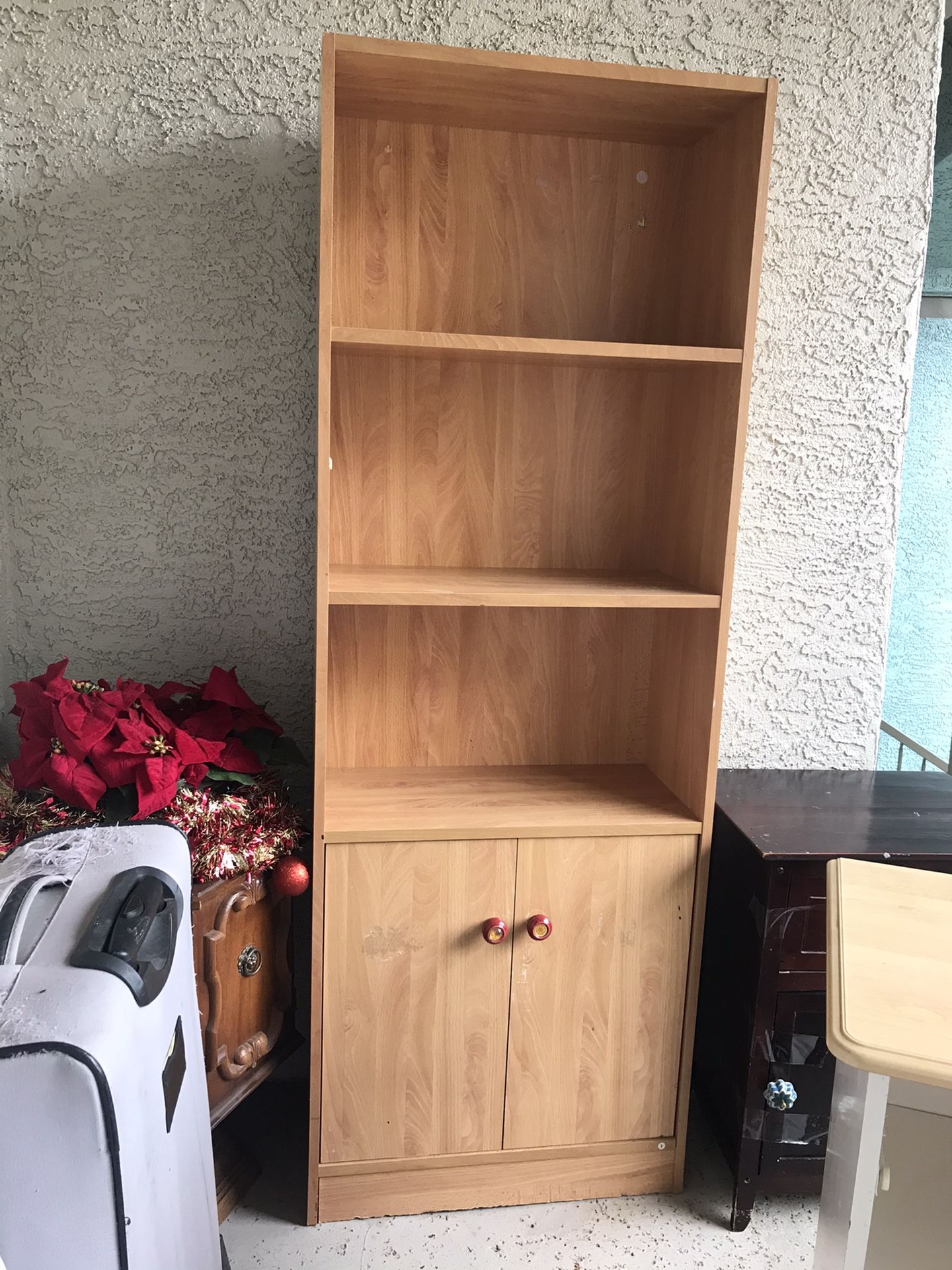 5 1/2 foot tall book shelf with small double door storage