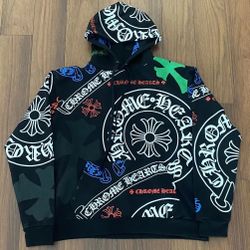 Chrome Hoodie Hearts Graffiti Colorful Logo Denim Horseshoe Tear Hooded Jacket S, M, L, XL Coat 