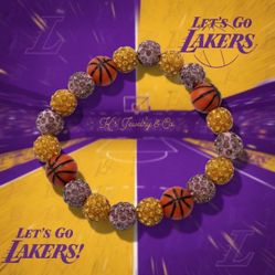 LA LAKERS Rhinestone Clay Bead Stretchable Bracelets Kobe Love 💜💛💜💛🏀