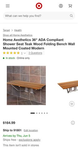 Home Aesthetics 36" ADA Compliant Shower Seat Teak Wood Folding Bench Wall Mounted Coated Modern