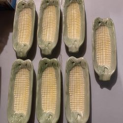 7 Ceramic Corn Dishes And Butter Dish