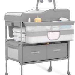 Baby Changing Table, Versatile Folding Changing Table, Waterproof Diaper Changing Station, Adjustable Height with 2 Drawers,Baby Changing Station, Mob