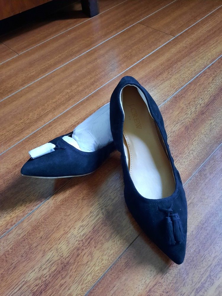 J. Crew Suede Tassel Stretch Pointed Toe Flats Size 6 Brand New