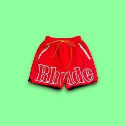 RHUDE Embroidered Logo Drawstring Polyester Athletic Shorts Medium Red 