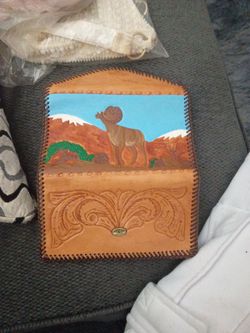 Big horn scene hand made leather wallet