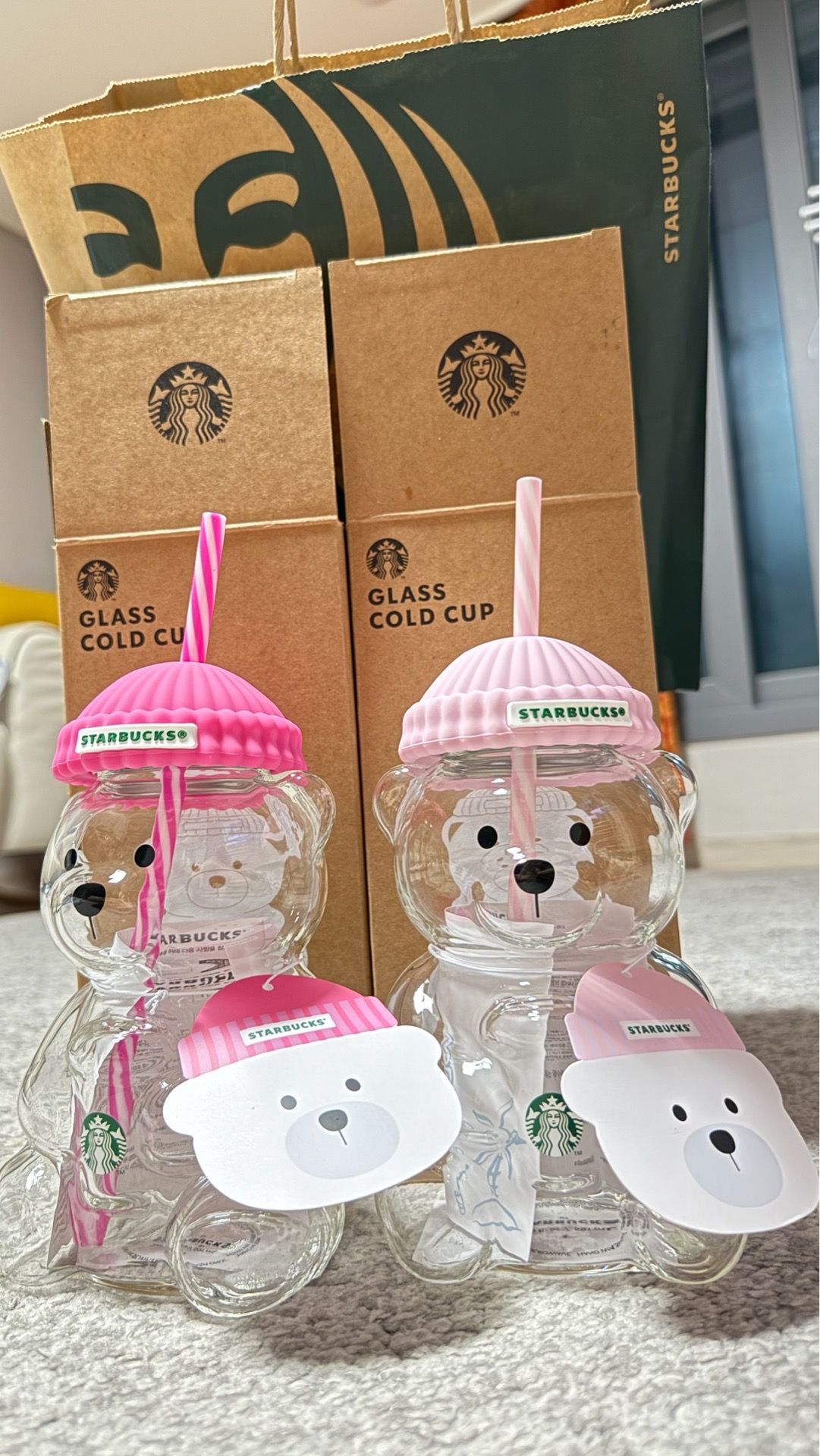 Limited Edition Starbucks Korean Light Pink/Hot Pink Bearista Cold Cup.