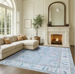Fame Rugs Lavender Modern Oushak Rug 9x12, Vintage Turkish Colorful Oriental Washable Antique Inspired Oversize Area Rugs, Luxury Living Room Bedroom 