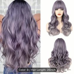 Human hair blend purple ombré wig with bang
