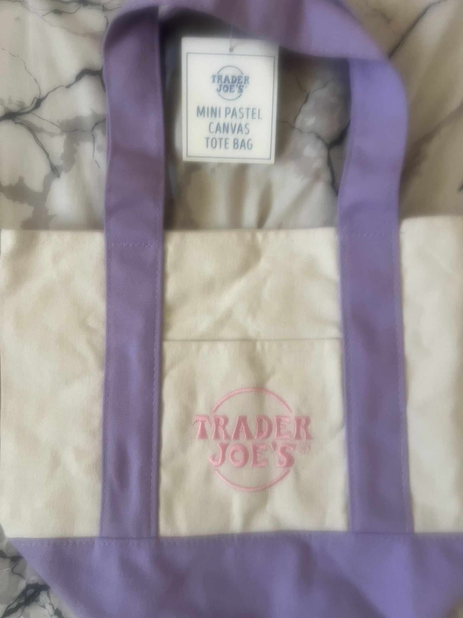 NEW- Trader Joe’s  mini pastel tote canvas tote bag- purple