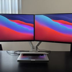 Dell U2415 24" 16:10 IPS Monitor (2-Pack) (USED) + EleTab Dual Arm Adjustable Monitor Stand (USED) + Dell Stereo Soundbar - AС511M (OPEN BOX)