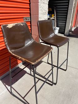 Pair of Brown Barstools – Black Metal Frames