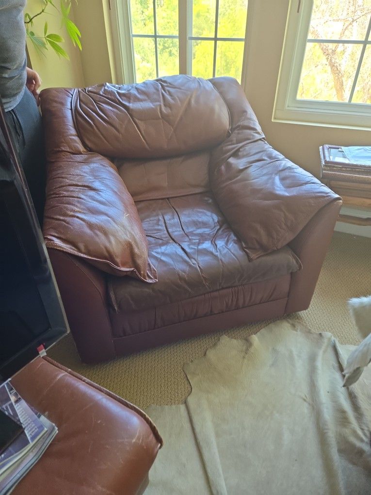 Real Brown Leather Armchair
