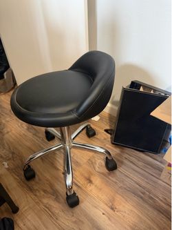 Chair Stool w/Backrest Cushion & Wheels Black